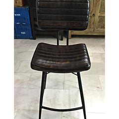 Counter Stools, Set of 2, Black Leather, Black Metal Base