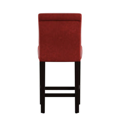 Counter Stools, Set of 2, Black Solid Wood Frame, Warm Red Faux Leather