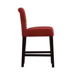 Counter Stools, Set of 2, Black Solid Wood Frame, Warm Red Faux Leather
