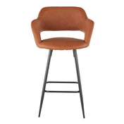 Counter Stools, Set of 2, Brown Faux Leather with Black Metal Legs