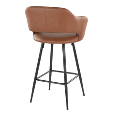 Counter Stools, Set of 2, Brown Faux Leather with Black Metal Legs