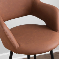 Counter Stools, Set of 2, Brown Faux Leather with Black Metal Legs