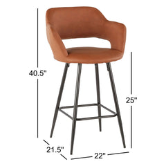 Counter Stools, Set of 2, Brown Faux Leather with Black Metal Legs