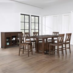 Counter Stools, Set of 2, Brown Wood Veneer Seat, Slat Back