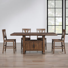 Counter Stools, Set of 2, Brown Wood Veneer Seat, Slat Back