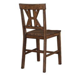Counter Stools, Set of 2, Brown Wood Veneer Seat, Slat Back