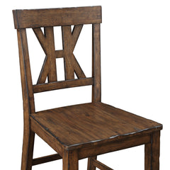 Counter Stools, Set of 2, Brown Wood Veneer Seat, Slat Back