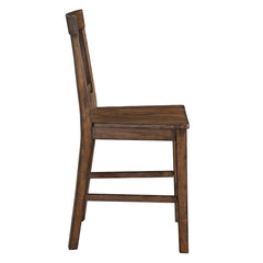 Counter Stools, Set of 2, Brown Wood Veneer Seat, Slat Back