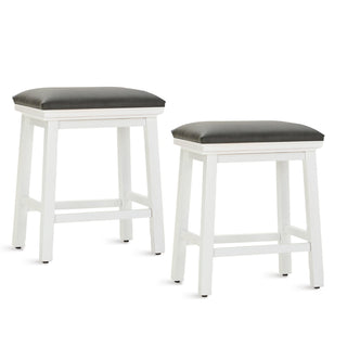 Counter Stools, Set of 2, Faux Leather Seat, Solid Wood Frame, Backless