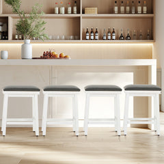 Counter Stools, Set of 2, Faux Leather Seat, Solid Wood Frame, Backless