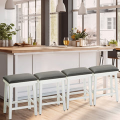 Counter Stools, Set of 2, Faux Leather Seat, Solid Wood Frame, Backless