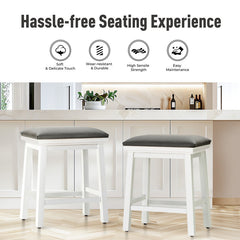 Counter Stools, Set of 2, Faux Leather Seat, Solid Wood Frame, Backless