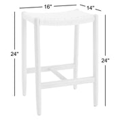 Counter Stools, Set of 2, Solid Bamboo, Woven Paper Cord Seat, Wheat
