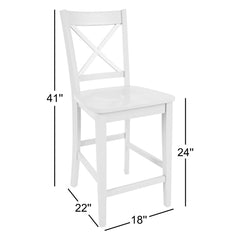 Counter Stools, Set of 2, Solid Wood Cross Back, Paper White