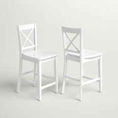 Counter Stools, Set of 2, Solid Wood Cross Back, Paper White