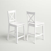Counter Stools, Set of 2, Solid Wood Cross Back, Paper White