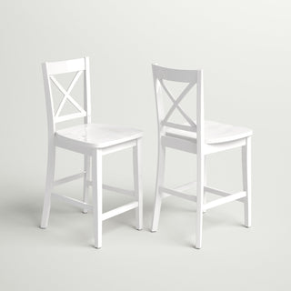 Counter Stools, Set of 2, Solid Wood Cross Back, Paper White