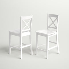 Counter Stools, Set of 2, Solid Wood Cross Back, Paper White
