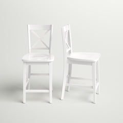 Counter Stools, Set of 2, Solid Wood Cross Back, Paper White