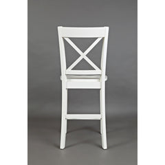 Counter Stools, Set of 2, Solid Wood Cross Back, Paper White