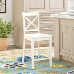 Counter Stools, Set of 2, Solid Wood Cross Back, Paper White