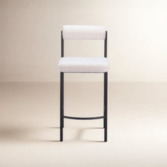 Counter Stools, Set of 2, White Upholstered Seat, Black Steel Frame