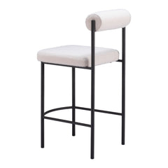 Counter Stools, Set of 2, White Upholstered Seat, Black Steel Frame