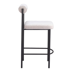 Counter Stools, Set of 2, White Upholstered Seat, Black Steel Frame