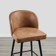 Counter Stools, Set of 3, Brown Faux Leather with Matte Black Iron Frame