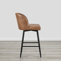 Counter Stools, Set of 3, Brown Faux Leather with Matte Black Iron Frame