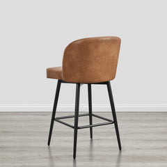 Counter Stools, Set of 3, Brown Faux Leather with Matte Black Iron Frame