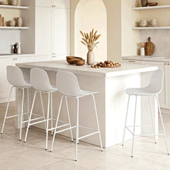 Counter Stools, Set of 4, Plastic Seat, Iron Frame, White