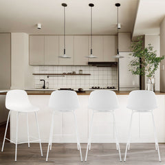 Counter Stools, Set of 4, Plastic Seat, Iron Frame, White