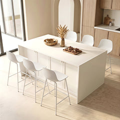 Counter Stools, Set of 4, Plastic Seat, Iron Frame, White