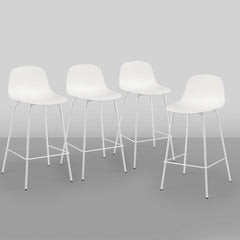 Counter Stools, Set of 4, Plastic Seat, Iron Frame, White