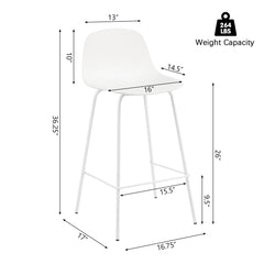 Counter Stools, Set of 4, Plastic Seat, Iron Frame, White