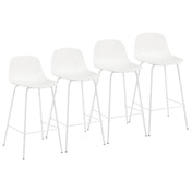 Counter Stools, Set of 4, Plastic Seat, Iron Frame, White