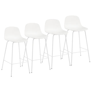 Counter Stools, Set of 4, Plastic Seat, Iron Frame, White