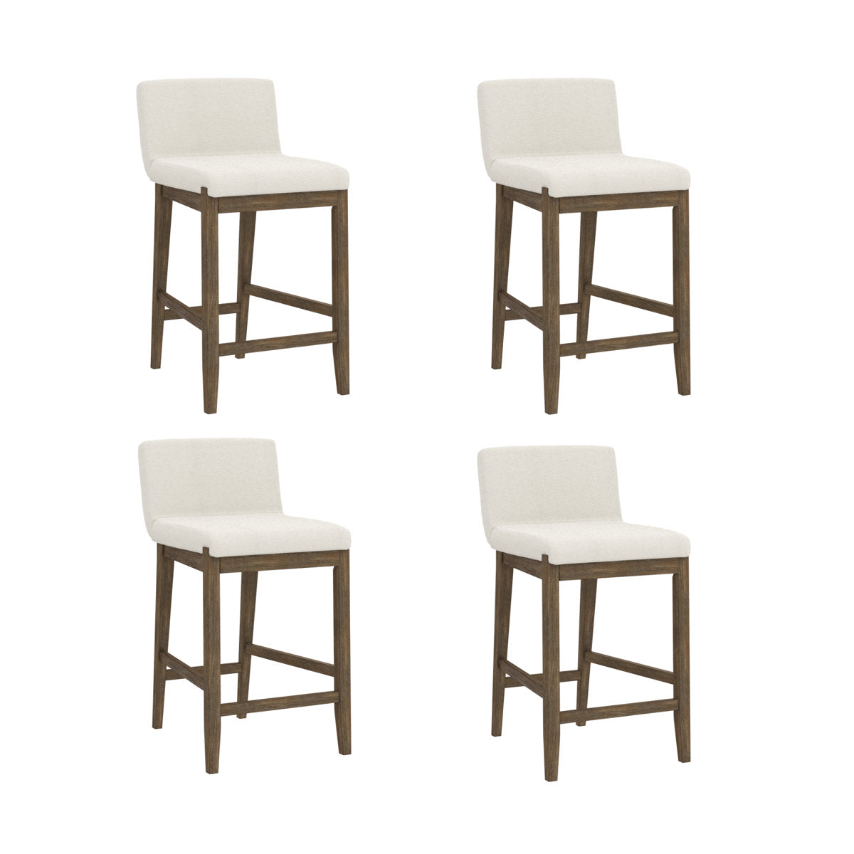 Counter Stools, Set of 4, Solid Wood in Cream Boucle and Dark Brown