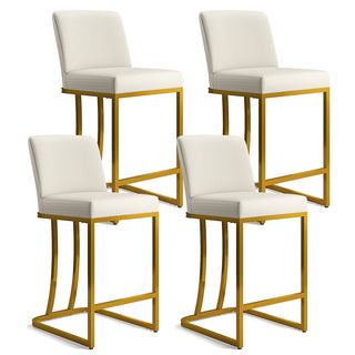 Counter Stools, Set of 4, White Faux Leather, Gold Steel Sled Base