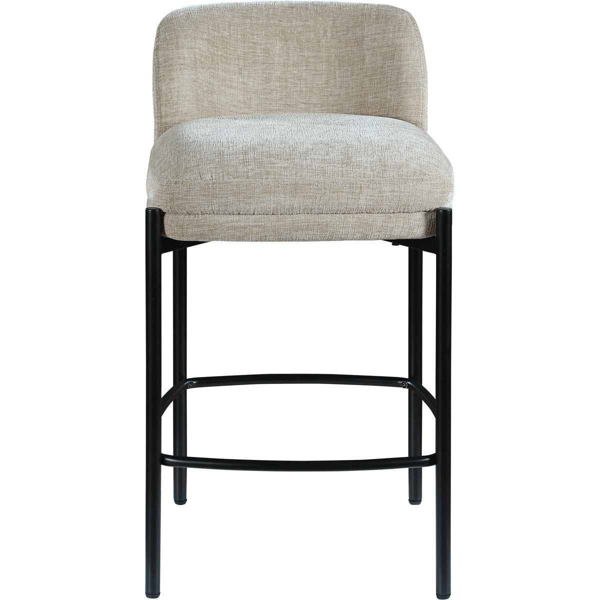 Counter Stools, Set of Two, Beige Chenille with Black Iron Base