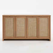 Credenza with 4 Doors and Woven Rattan Fronts in Natural Oak