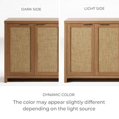 Credenza with 4 Doors and Woven Rattan Fronts in Natural Oak