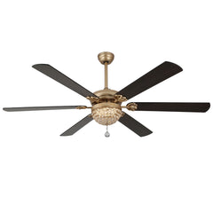 Crystal Ceiling Fan with Light, 65 Inch, Gold with Black Blades