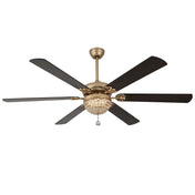 Crystal Ceiling Fan with Light, 65 Inch, Gold with Black Blades