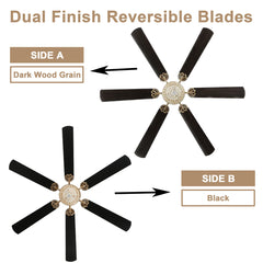 Crystal Ceiling Fan with Light, 65 Inch, Gold with Black Blades