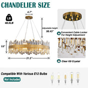 Crystal Chandelier, 16 Lights, 2 Tiers, Gold Metal Frame with Clear Crystal