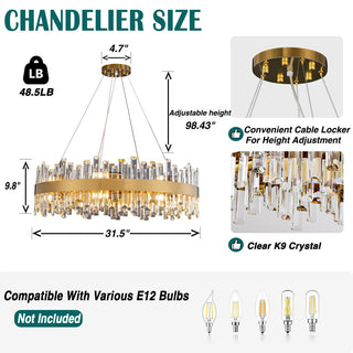 Crystal Chandelier, 16 Lights, 2 Tiers, Gold Metal Frame with Clear Crystal