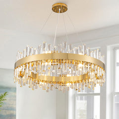 Crystal Chandelier, 16 Lights, 2 Tiers, Gold Metal Frame with Clear Crystal