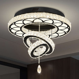 Crystal Chandelier, 24 in Wide with Black Shade